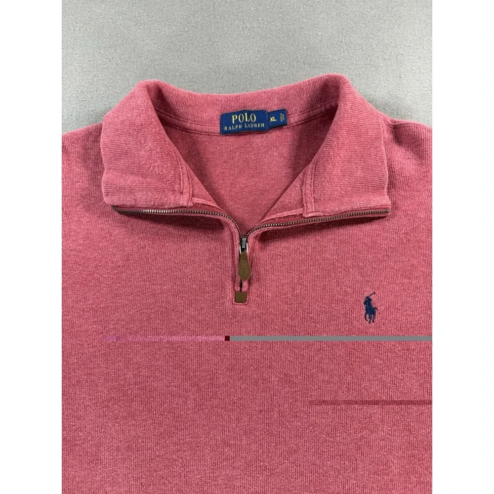 Polo Ralph Lauren Quarter Zip Pullover Sweater Salmon Pink Mens Size XL Preppy